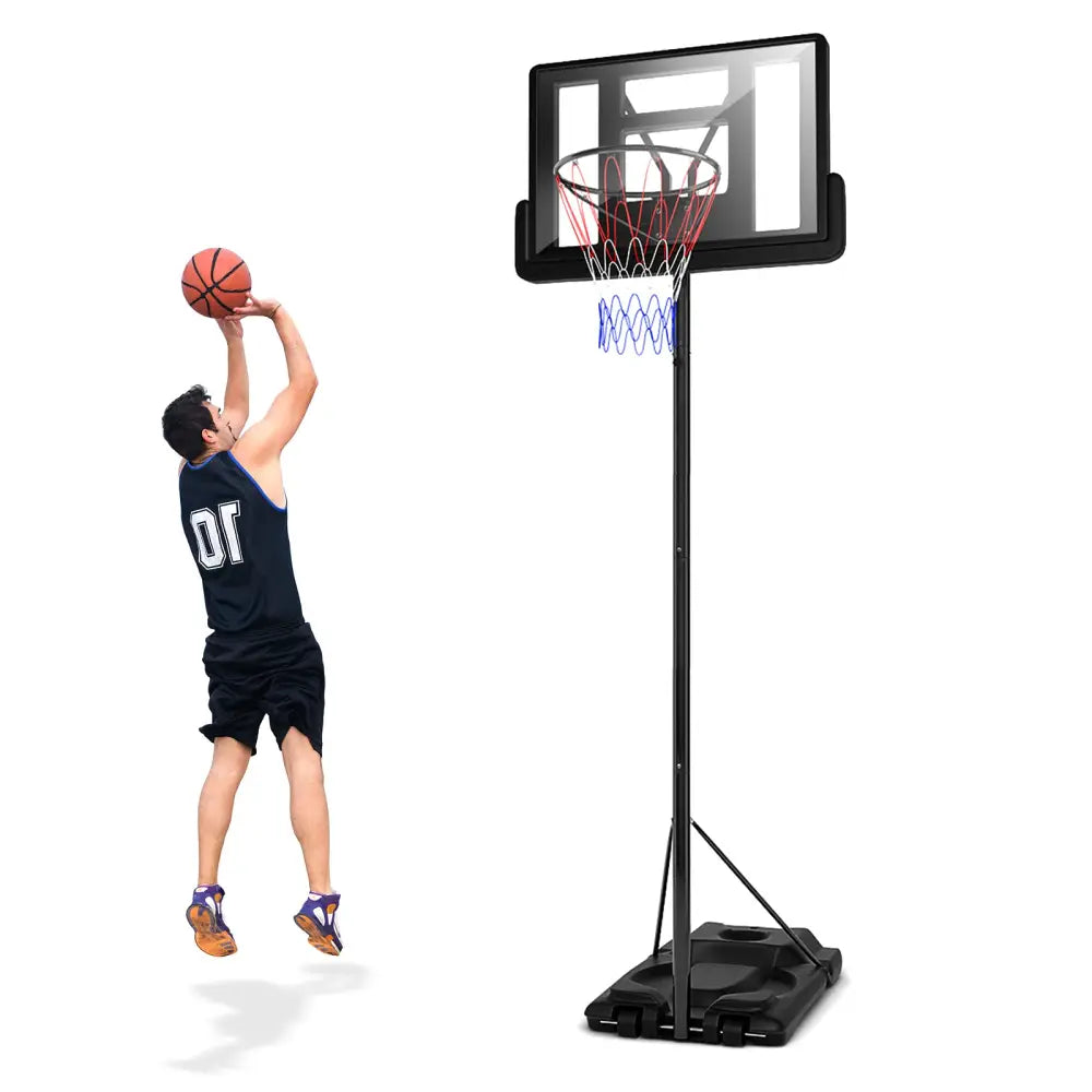 Height Adjustable Portable Shatterproof Backboard Basketball Hoop with 2 Nets - Black - Sport Equipments