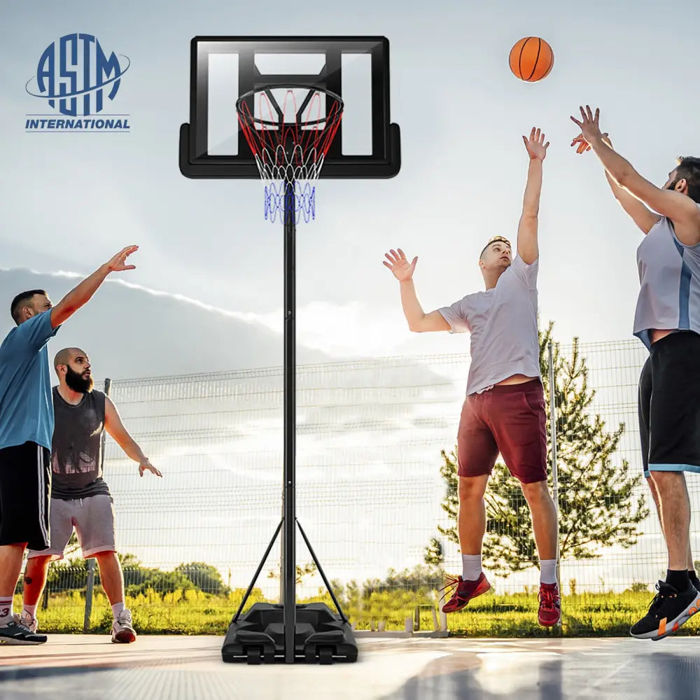 Height Adjustable Portable Shatterproof Backboard Basketball Hoop with 2 Nets - Black - Sport Equipments