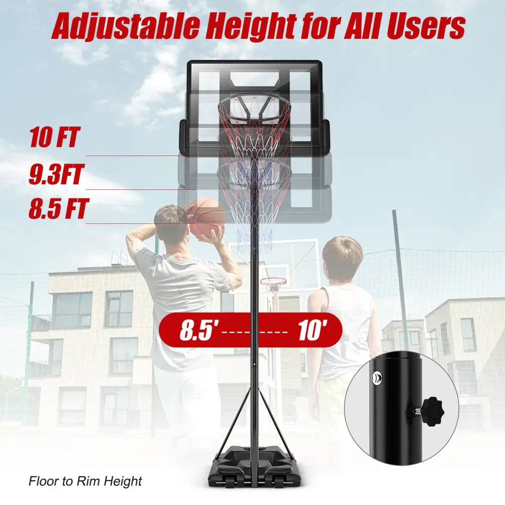 Height Adjustable Portable Shatterproof Backboard Basketball Hoop with 2 Nets - Black - Sport Equipments