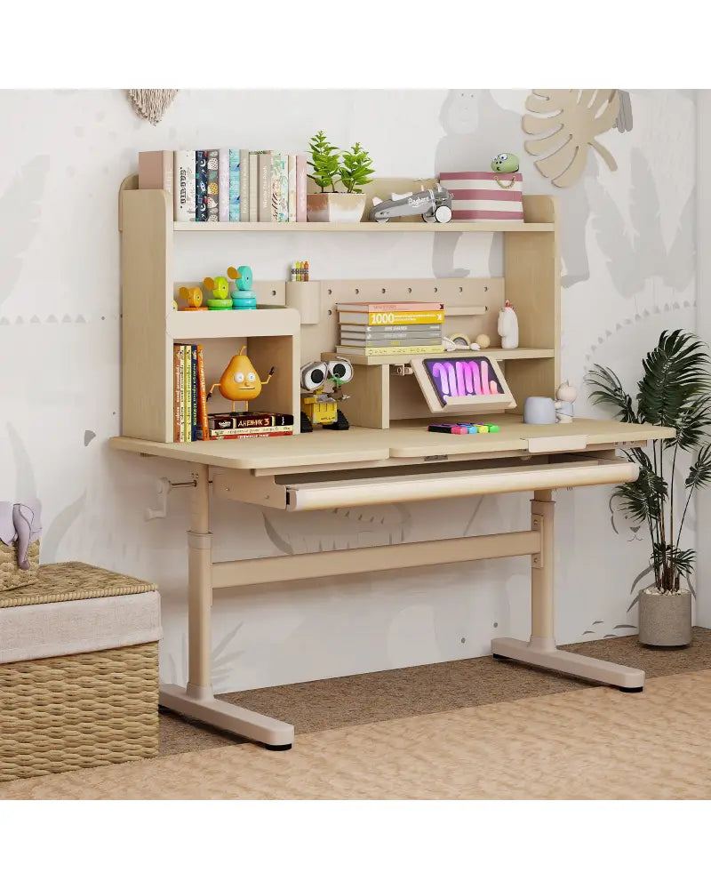 Height Adjustable Writing Table with Tilt Desktop and Retractable Book Stand-Yellow - Yellow - Kids Table & Chair Sets