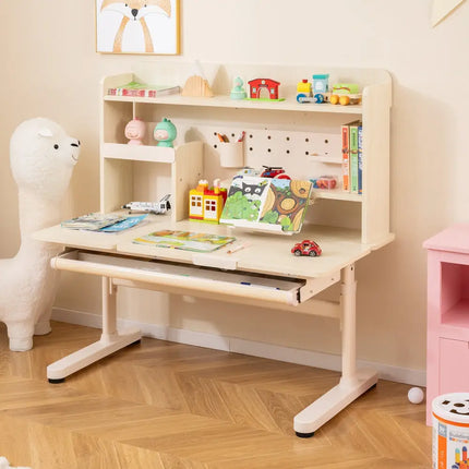 Height Adjustable Writing Table with Tilt Desktop and Retractable Book Stand-Yellow - Yellow - Kids Table & Chair Sets