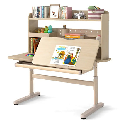 Height Adjustable Writing Table with Tilt Desktop and Retractable Book Stand-Yellow - Yellow - Kids Table & Chair Sets
