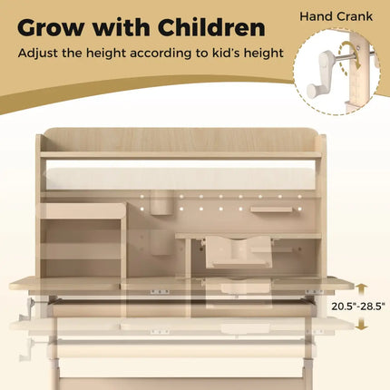 Height Adjustable Writing Table with Tilt Desktop and Retractable Book Stand-Yellow - Yellow - Kids Table & Chair Sets