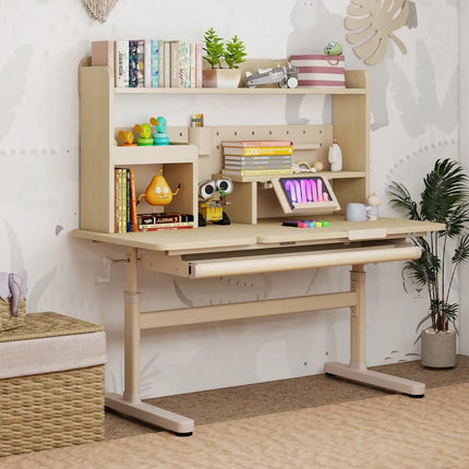 Height Adjustable Writing Table with Tilt Desktop and Retractable Book Stand-Yellow - Yellow - Kids Table & Chair Sets