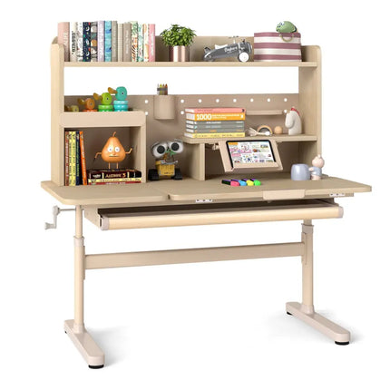 Height Adjustable Writing Table with Tilt Desktop and Retractable Book Stand-Yellow - Yellow - Kids Table & Chair Sets