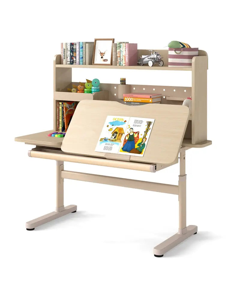 Height Adjustable Writing Table with Tilt Desktop and Retractable Book Stand-Yellow - Yellow - Kids Table & Chair Sets