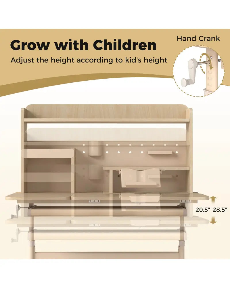 Height Adjustable Writing Table with Tilt Desktop and Retractable Book Stand-Yellow - Yellow - Kids Table & Chair Sets