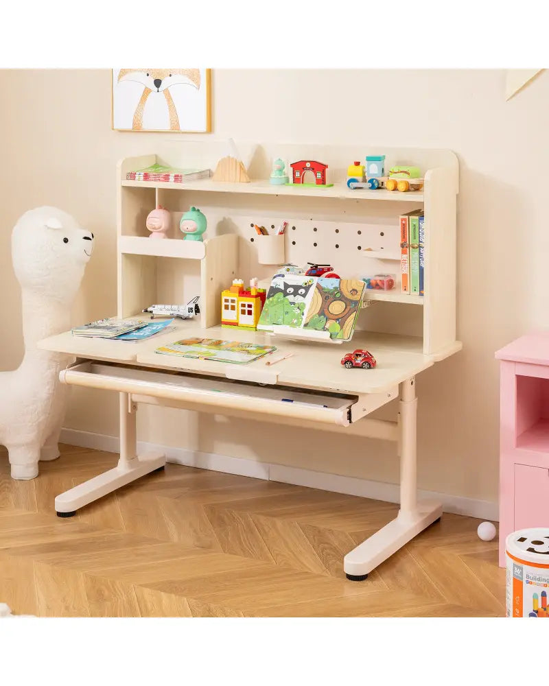 Height Adjustable Writing Table with Tilt Desktop and Retractable Book Stand-Yellow - Yellow - Kids Table & Chair Sets