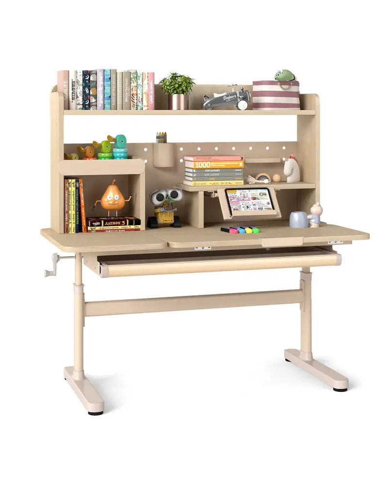 Height Adjustable Writing Table with Tilt Desktop and Retractable Book Stand-Yellow - Yellow - Kids Table & Chair Sets