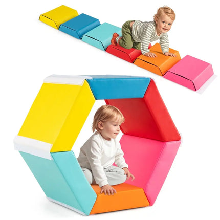 Hexagon Kids Ball Pit Foam Climbing Exercise Mat with Detachable PU Covers - Multicolor - Oasis Home Essentials