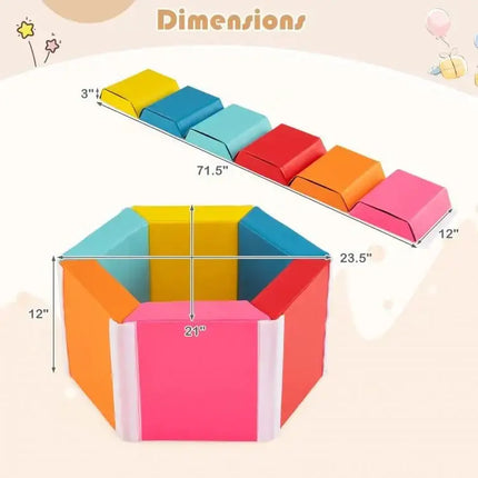 Hexagon Kids Ball Pit Foam Climbing Exercise Mat with Detachable PU Covers - Multicolor - Oasis Home Essentials