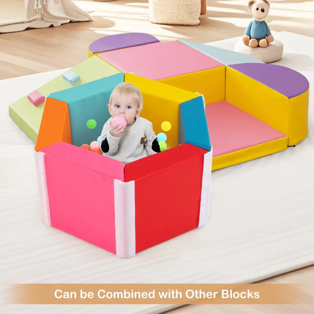 Hexagon Kids Ball Pit Foam Climbing Exercise Mat with Detachable PU Covers-Multicolor - Multicolor - Climbers & Slides