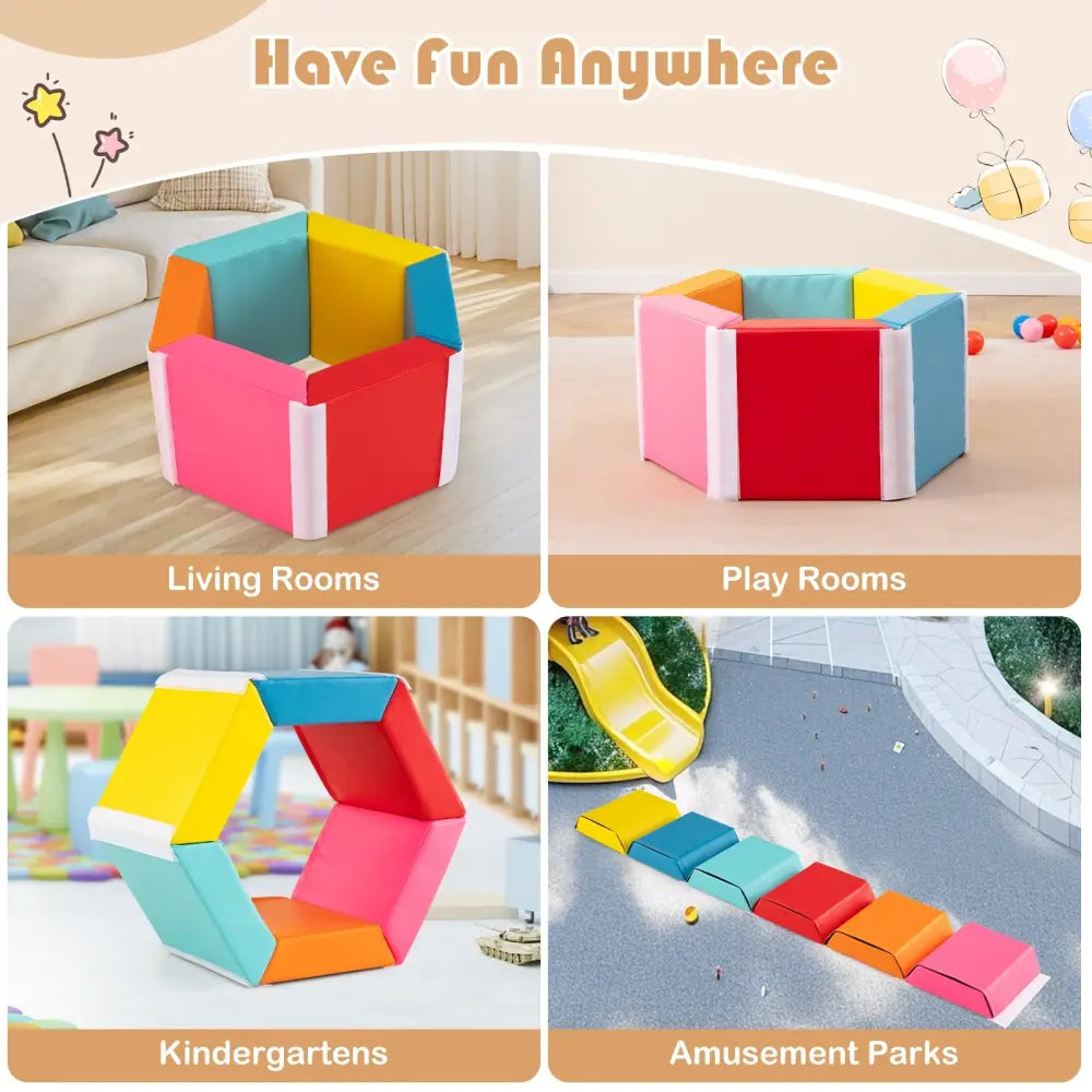 Hexagon Kids Ball Pit Foam Climbing Exercise Mat with Detachable PU Covers-Multicolor - Multicolor - Climbers & Slides