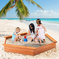 Hexagon Wooden Cedar Sand Box with Seat Boards - Brown - Sandboxes