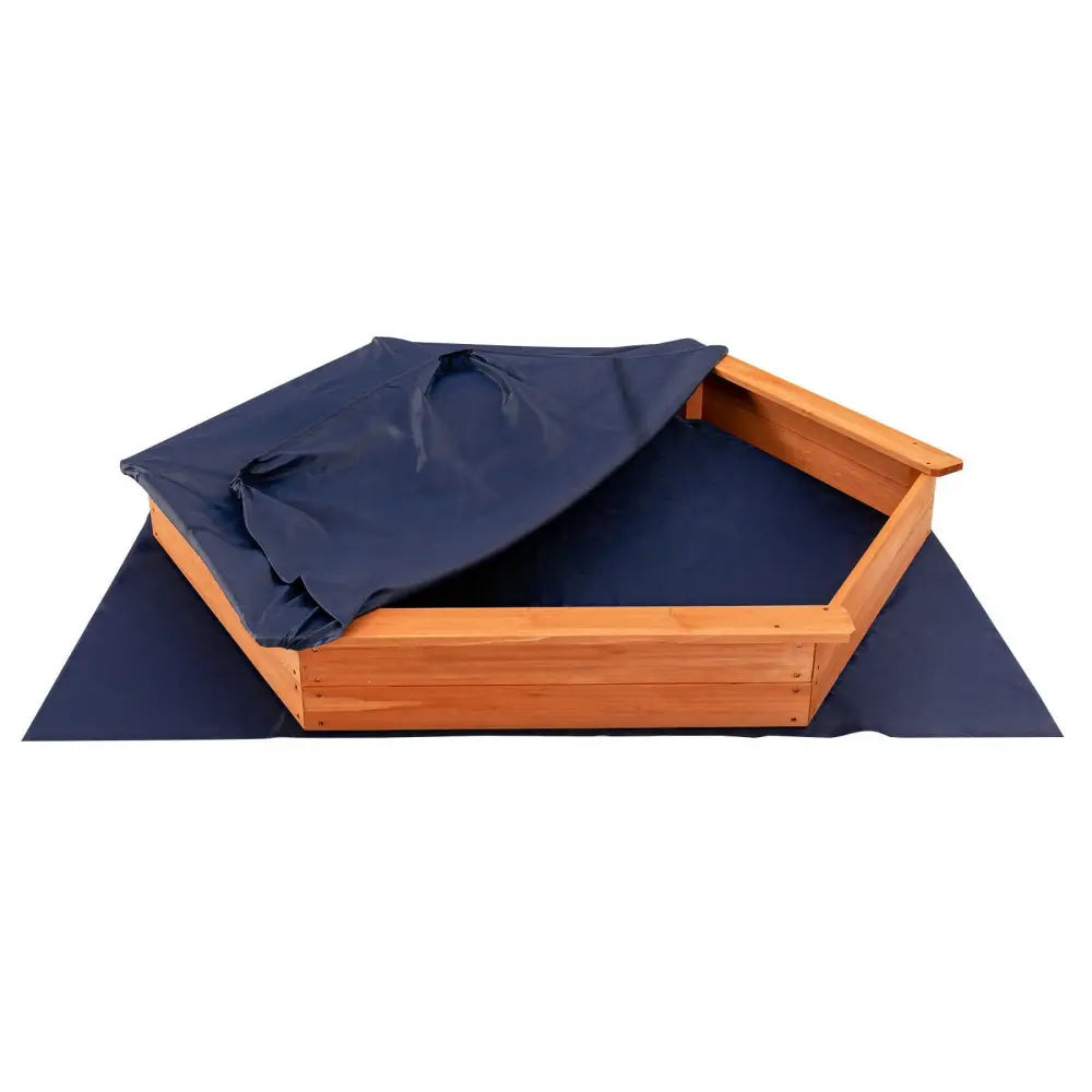 Hexagon Wooden Cedar Sand Box with Seat Boards - Brown - Sandboxes