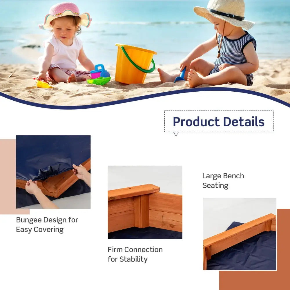 Hexagon Wooden Cedar Sand Box with Seat Boards - Brown - Sandboxes