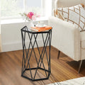 Hexagonal Accent End Table with Tempered Glass Top and Metal Frame - Black - End & Side Tables