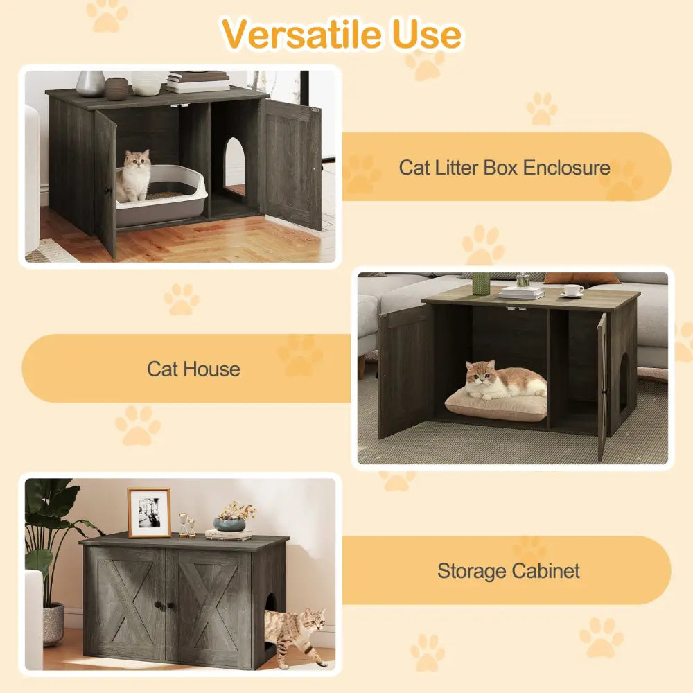Hidden Cat Litter Box Enclosure Furniture with Divider-Oak - Oak - Cat Houses