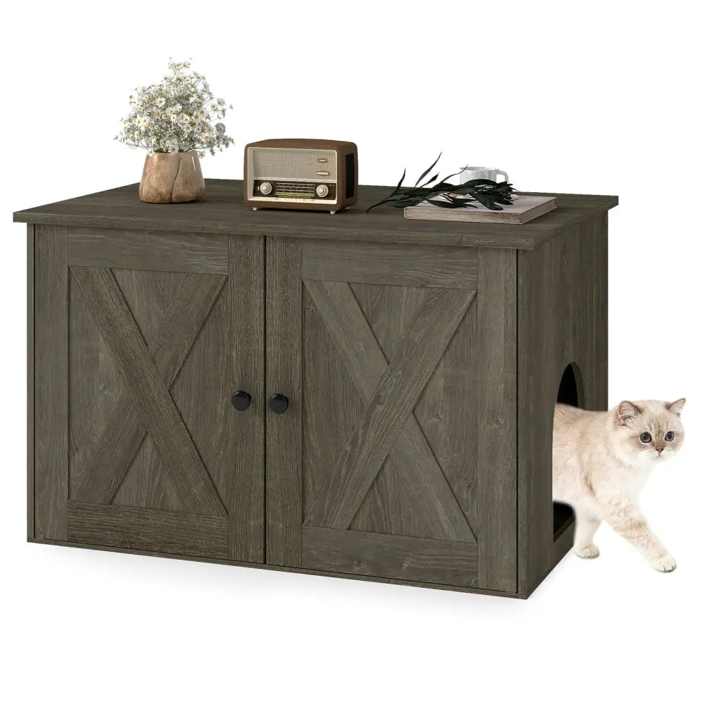 Hidden Cat Litter Box Enclosure Furniture with Divider-Oak - Oak - Cat Houses