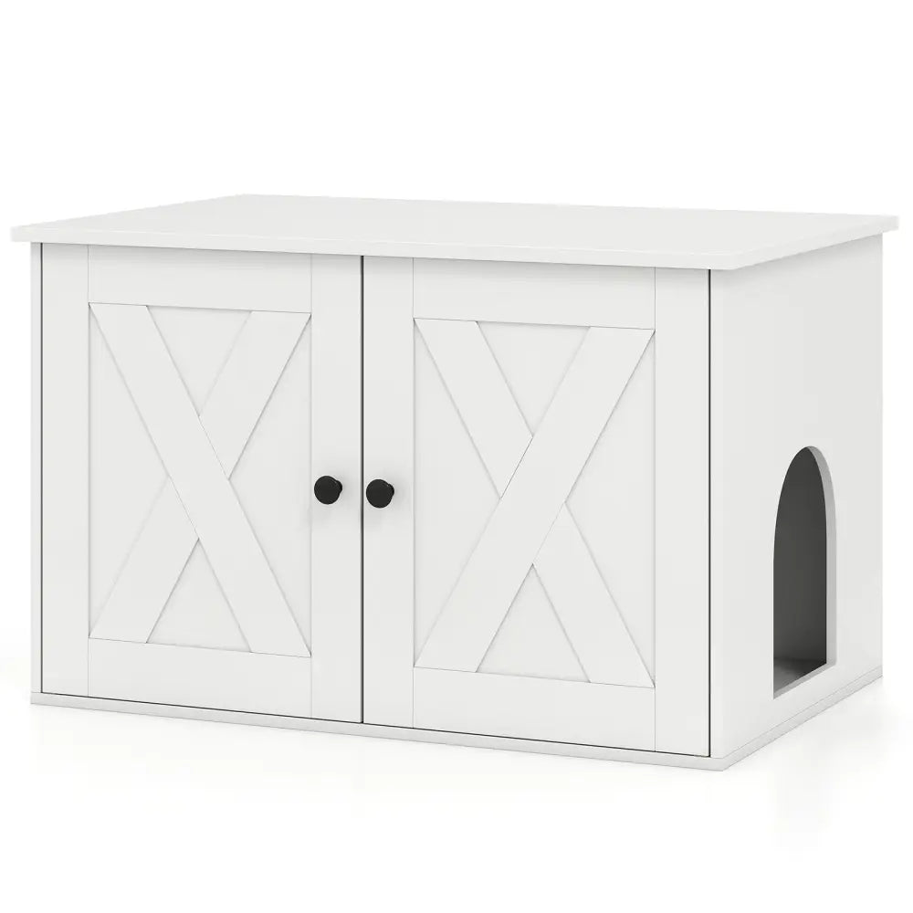 Hidden Cat Litter Box Enclosure Furniture with Divider-White - White - Cat Houses