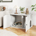 Hidden Cat Litter Box Enclosure Furniture with Divider-White - White - Cat Houses