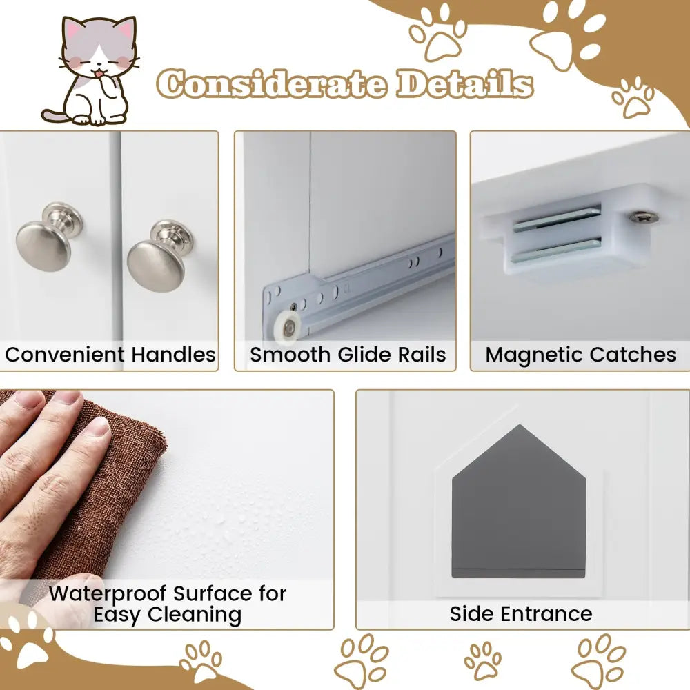Hidden Cat Washroom Side Cabinet Wooden Pet House with 2 Drawers-White - White - Cat Houses