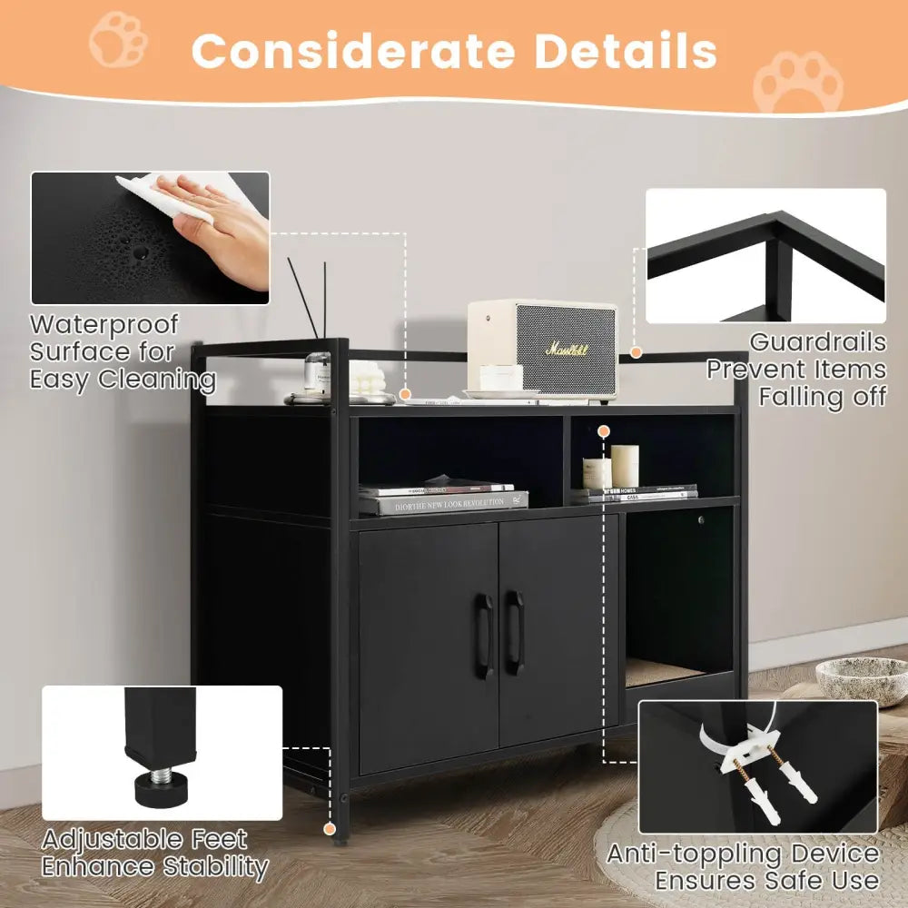 Hidden Cat Washroom with Double Doors and Scratch Cardboard-Black - Black - Cat Houses