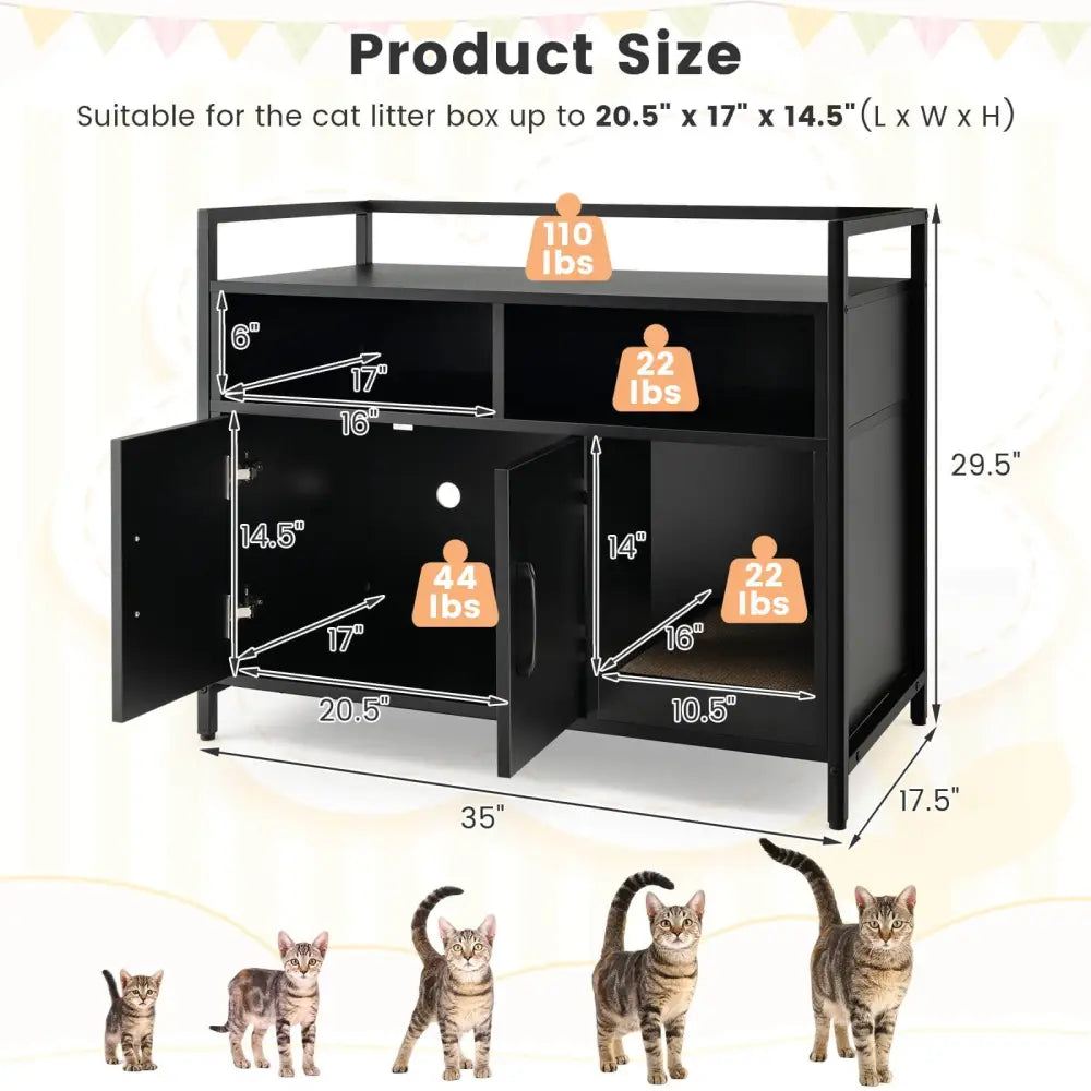 Hidden Cat Washroom with Double Doors and Scratch Cardboard-Black - Black - Cat Houses