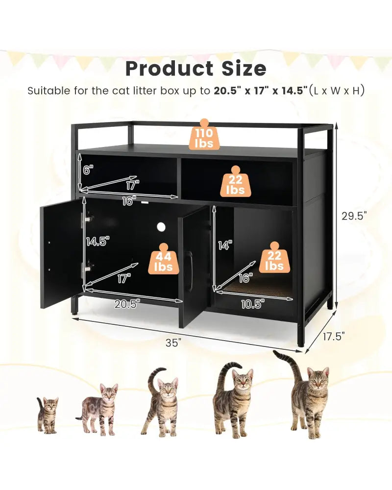Hidden Cat Washroom with Double Doors and Scratch Cardboard-Black - Black - Cat Houses