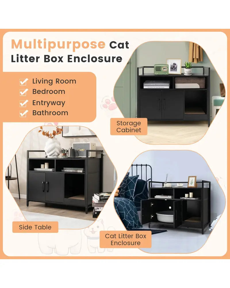 Hidden Cat Washroom with Double Doors and Scratch Cardboard-Black - Black - Cat Houses