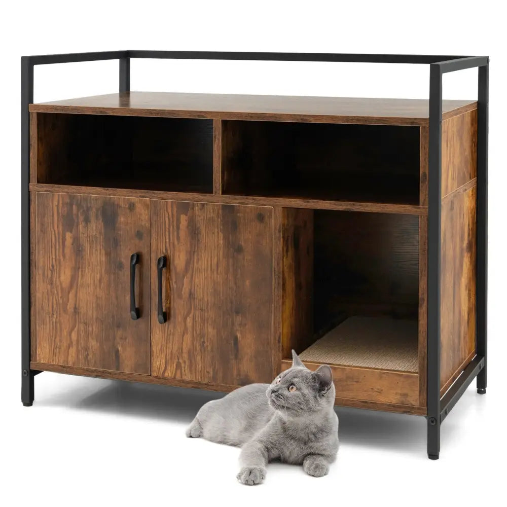Hidden Cat Washroom with Double Doors and Scratch Cardboard-Coffee - Coffee - Cat Houses