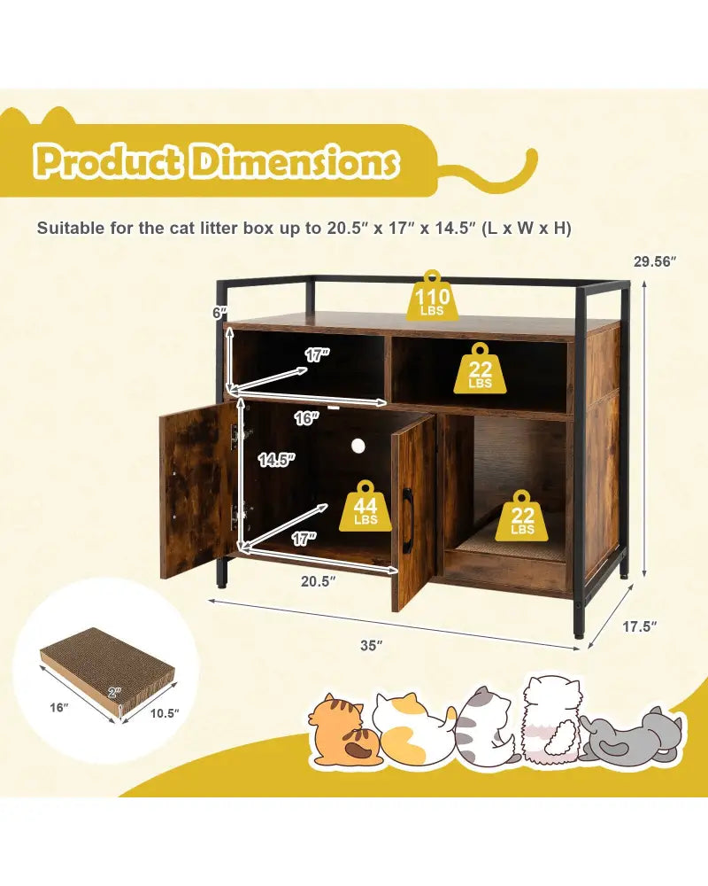 Hidden Cat Washroom with Double Doors and Scratch Cardboard-Coffee - Coffee - Cat Houses