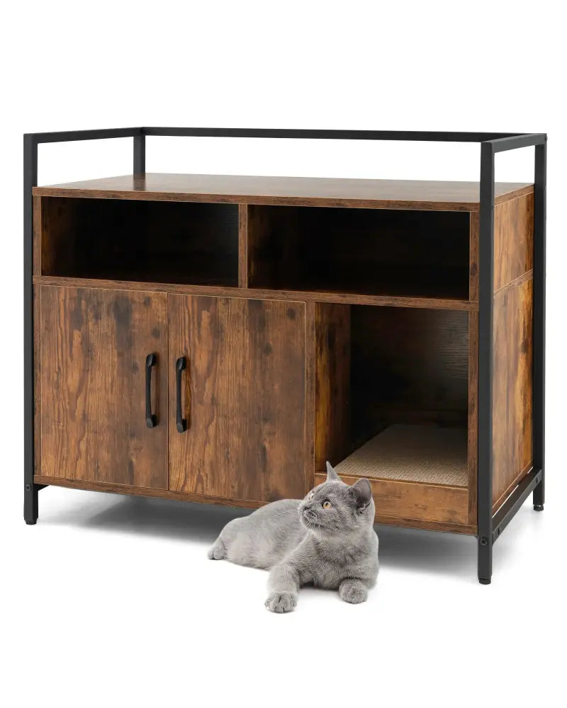 Hidden Cat Washroom with Double Doors and Scratch Cardboard-Coffee - Coffee - Cat Houses