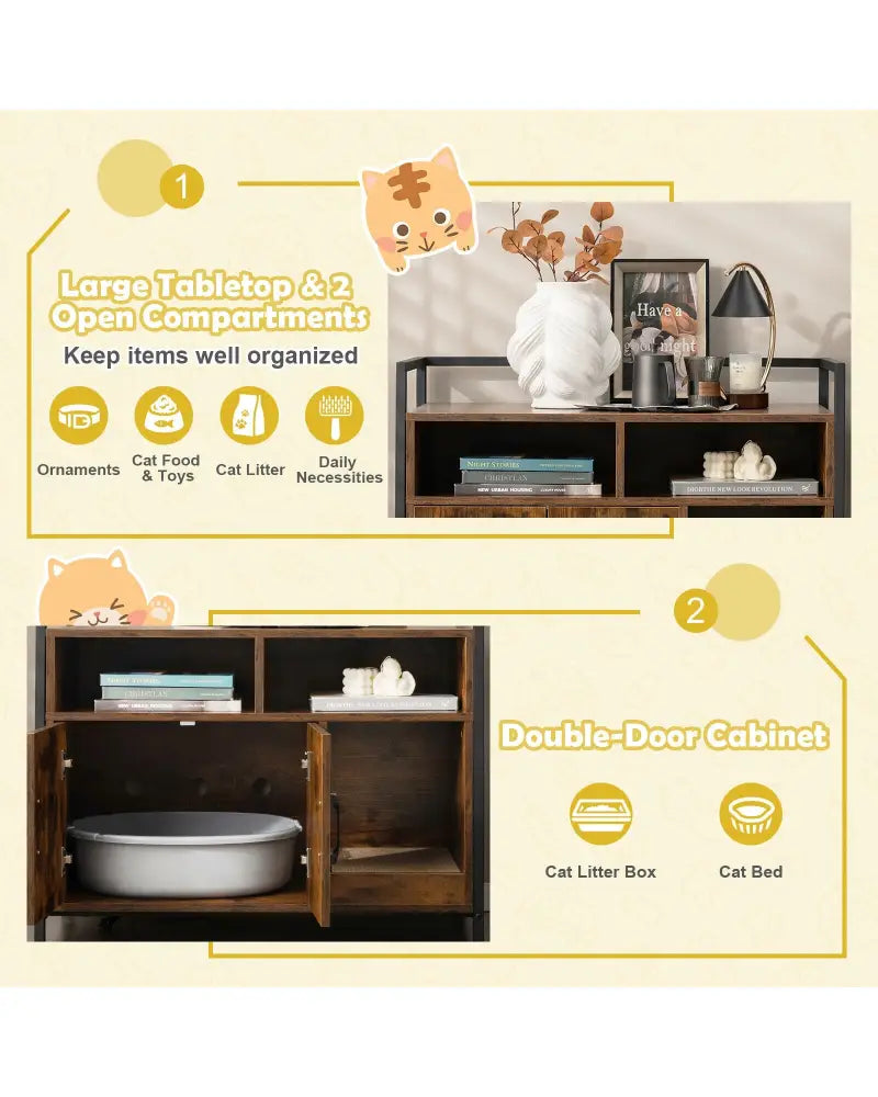 Hidden Cat Washroom with Double Doors and Scratch Cardboard-Coffee - Coffee - Cat Houses
