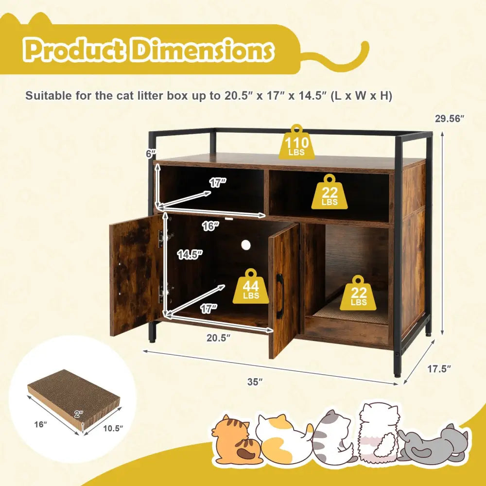 Hidden Cat Washroom with Double Doors and Scratch Cardboard-Coffee - Coffee - Cat Houses