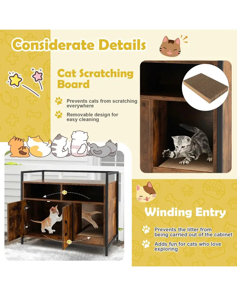 Hidden Cat Washroom with Double Doors and Scratch Cardboard-Coffee - Coffee - Cat Houses