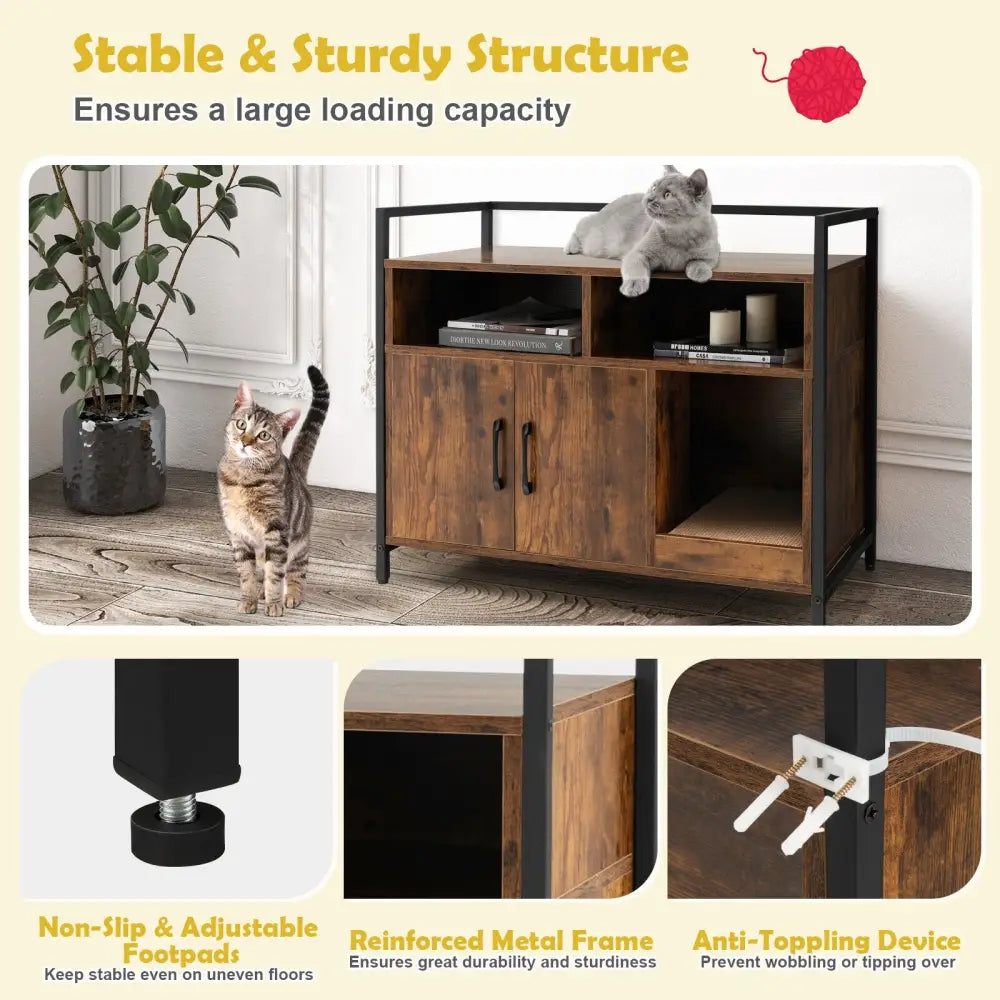 Hidden Cat Washroom with Double Doors and Scratch Cardboard-Coffee - Coffee - Cat Houses