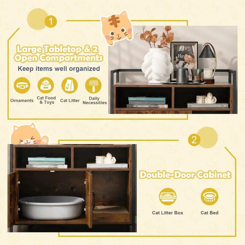 Hidden Cat Washroom with Double Doors and Scratch Cardboard-Coffee - Coffee - Cat Houses