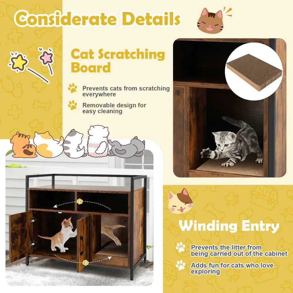 Hidden Cat Washroom with Double Doors and Scratch Cardboard-Coffee - Coffee - Cat Houses