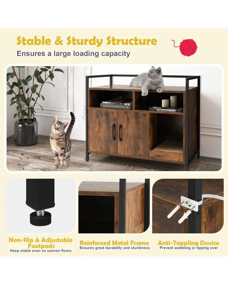 Hidden Cat Washroom with Double Doors and Scratch Cardboard-Coffee - Coffee - Cat Houses