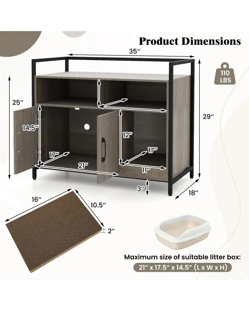 Hidden Cat Washroom with Double Doors and Scratch Cardboard-Oak - Oak - Cat Houses