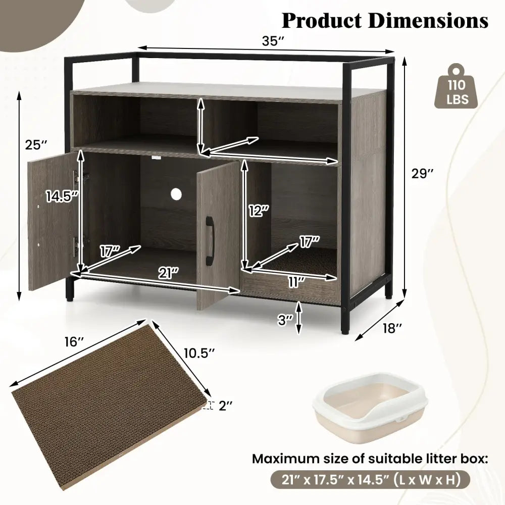 Hidden Cat Washroom with Double Doors and Scratch Cardboard-Oak - Oak - Cat Houses