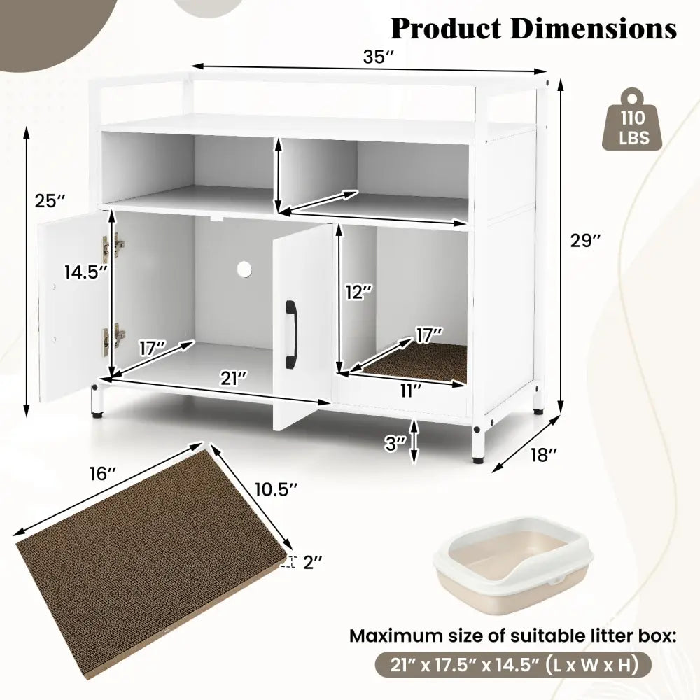 Hidden Cat Washroom with Double Doors and Scratch Cardboard-Off White - Off White - Cat Houses