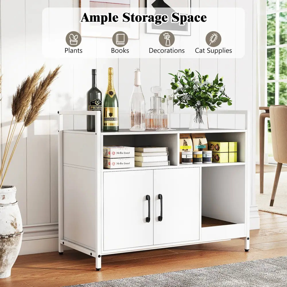 Hidden Cat Washroom with Double Doors and Scratch Cardboard-Off White - Off White - Cat Houses