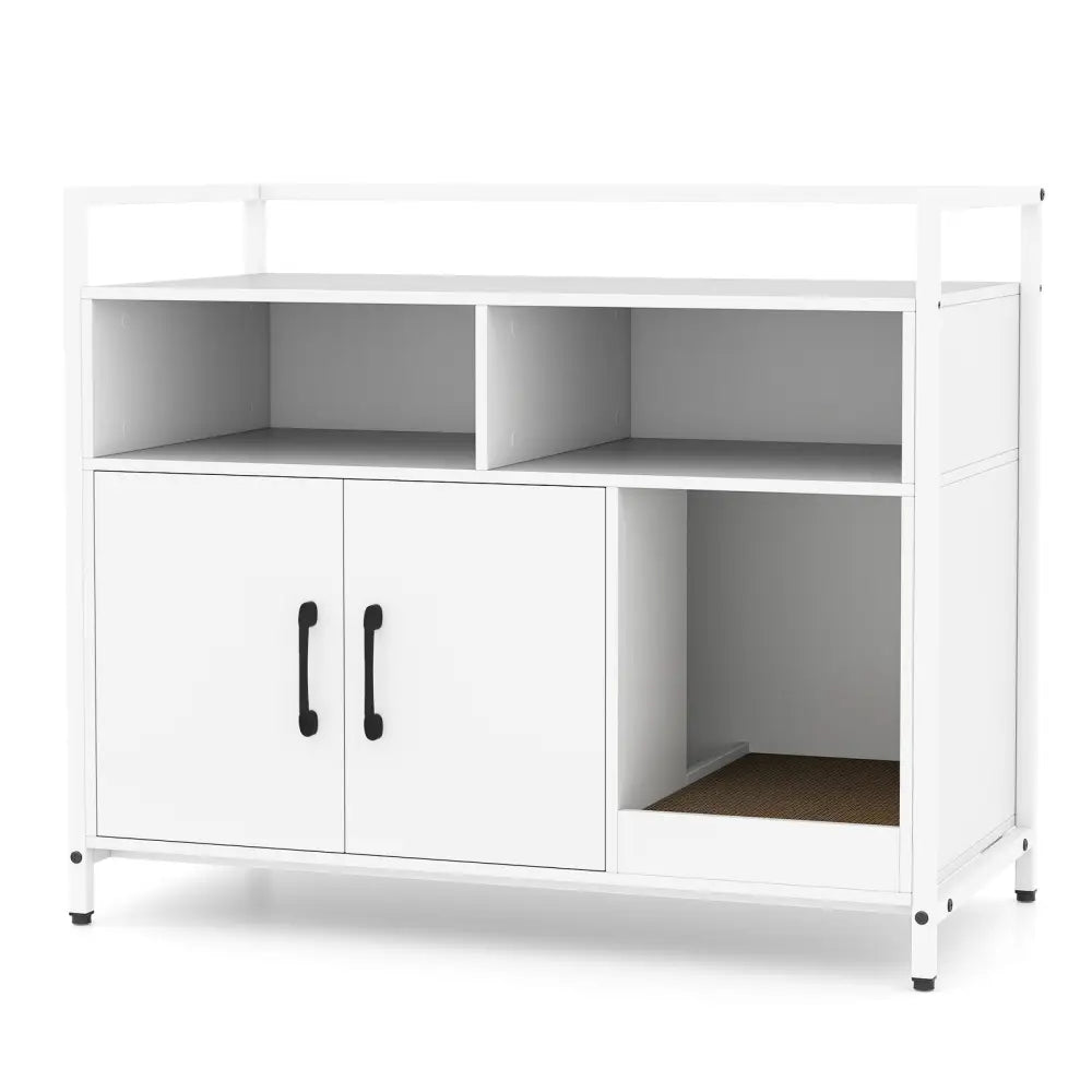 Hidden Cat Washroom with Double Doors and Scratch Cardboard-Off White - Off White - Cat Houses