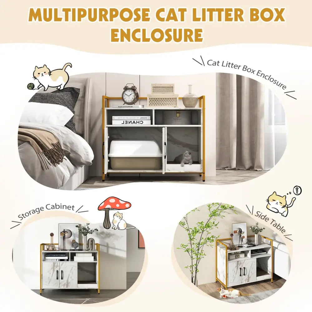 Hidden Cat Washroom with Double Doors and Scratch Cardboard-White - White - Cat Houses