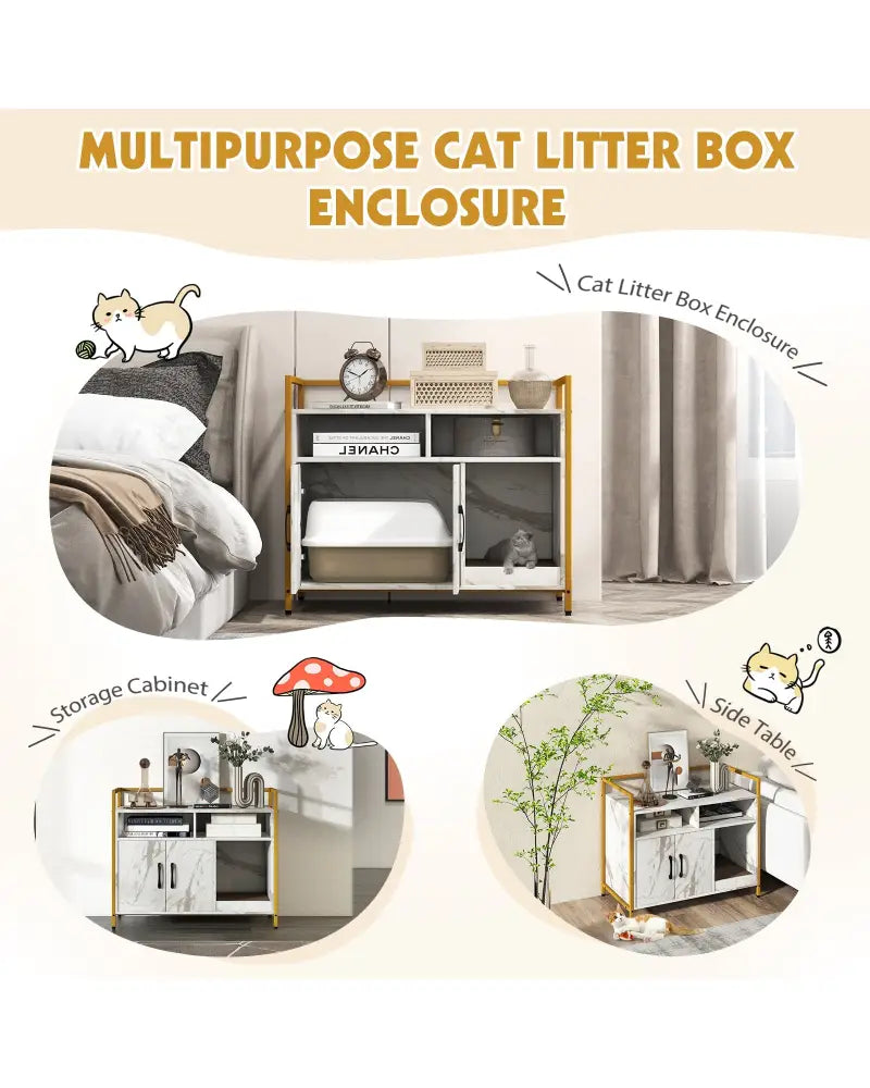 Hidden Cat Washroom with Double Doors and Scratch Cardboard-White - White - Cat Houses