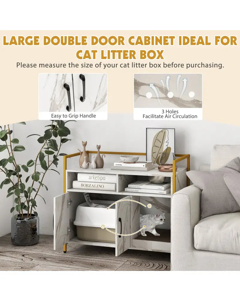 Hidden Cat Washroom with Double Doors and Scratch Cardboard-White - White - Cat Houses