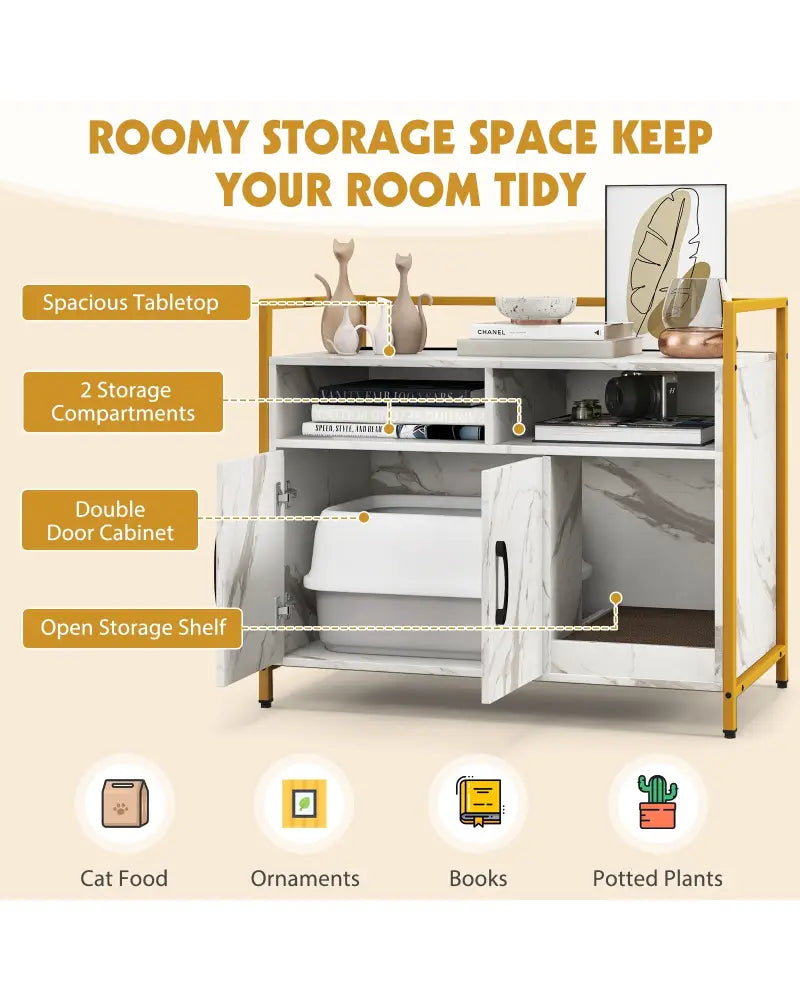 Hidden Cat Washroom with Double Doors and Scratch Cardboard-White - White - Cat Houses