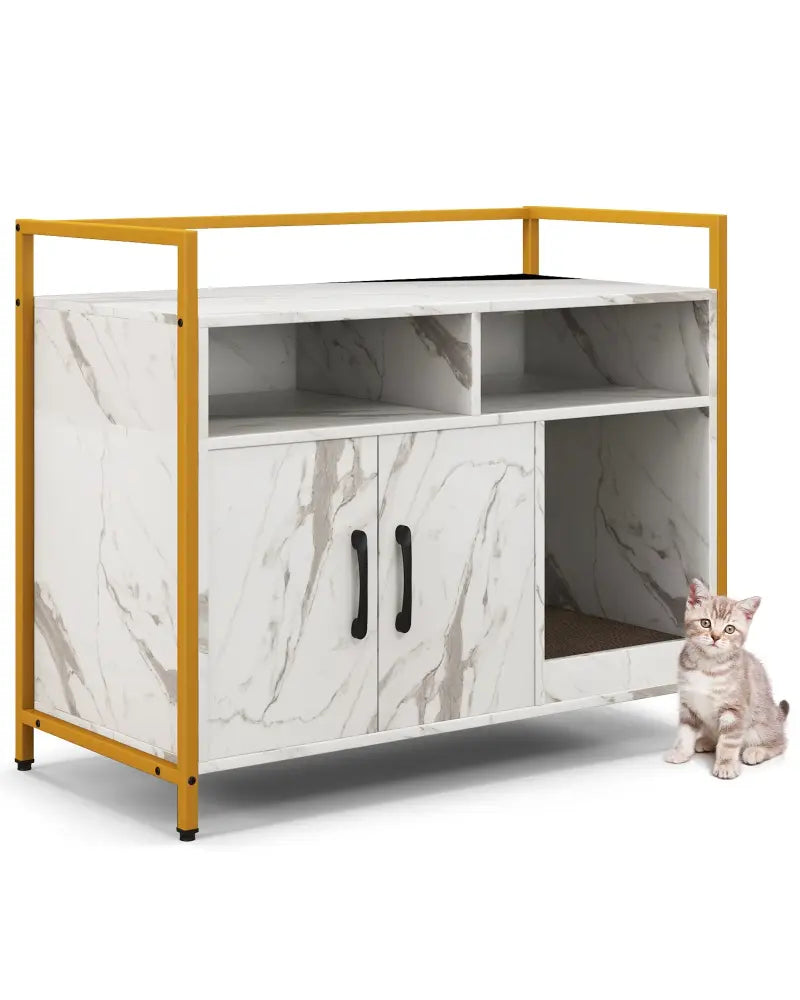 Hidden Cat Washroom with Double Doors and Scratch Cardboard-White - White - Cat Houses